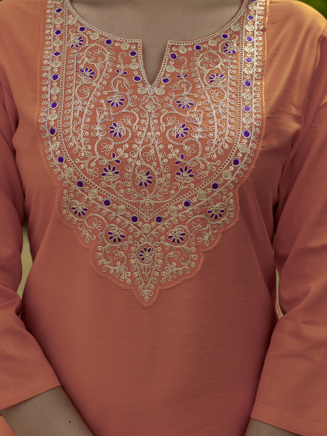 Orange Embroidered Rayon Kurta Set with Designer Dupatta