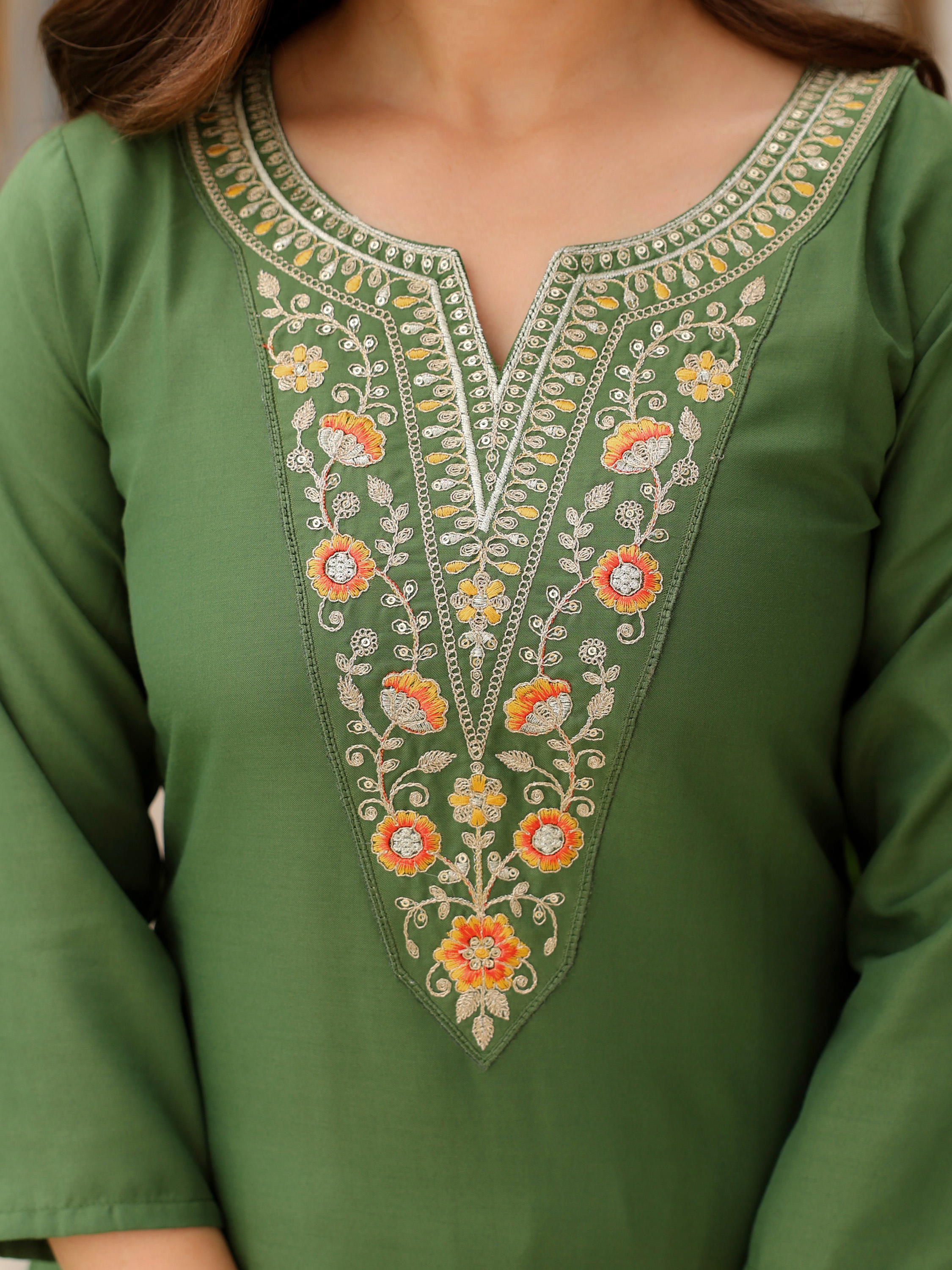 Mehendi Green Embroidered Rayon Kurta Set with Dupatta