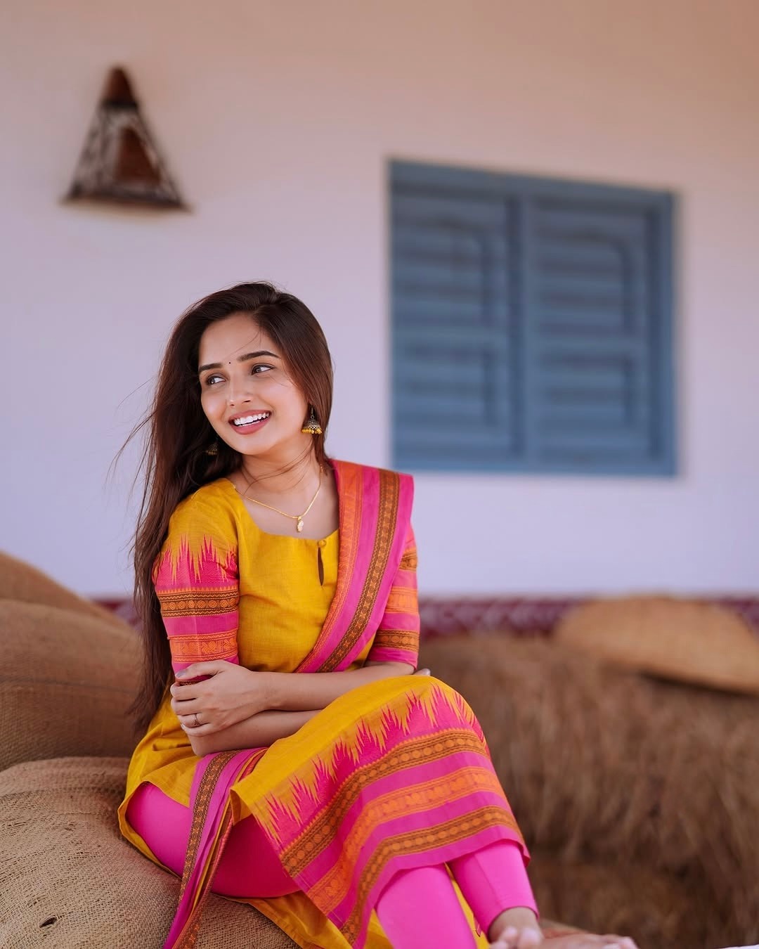 Classic Yellow Cotton Kurti Set with Woven Dupatta