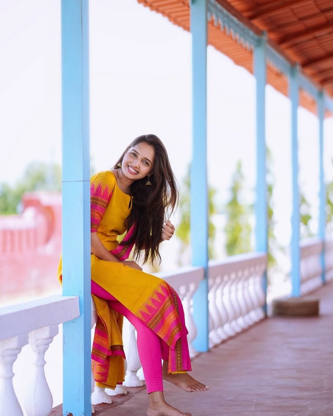 Classic Yellow Cotton Kurti Set with Woven Dupatta