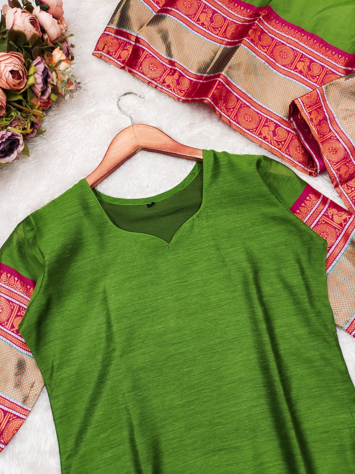 Graceful Parrot Green Straight Kurti Dupatta Set