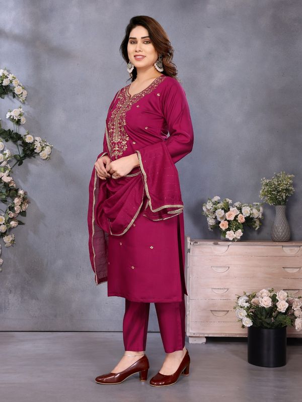 Elegant Wine Ethnic Kurti Set with Dupatta