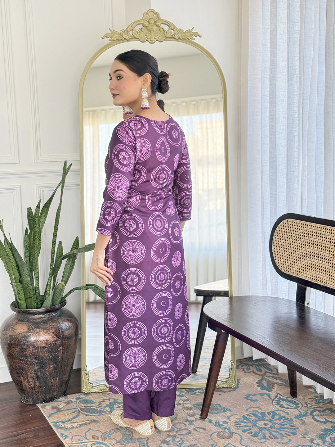 Purple Embroidered Rayon Kurti Pant Dupatta Set