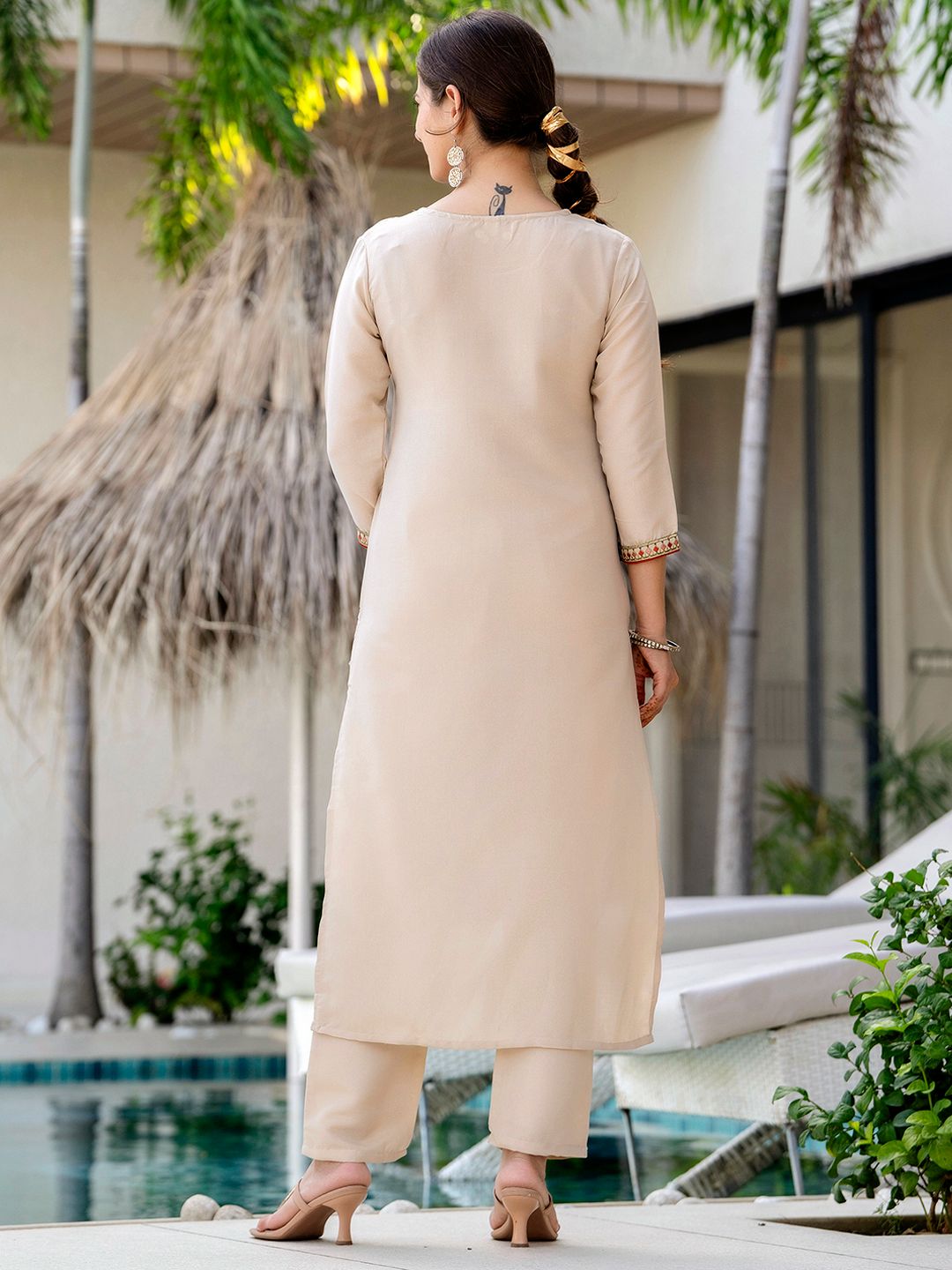 Chiku Embroidered Kurti Pant Dupatta Set Online
