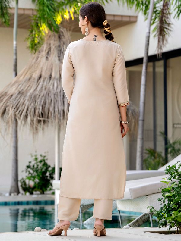 Chiku Embroidered Kurti Pant Dupatta Set Online