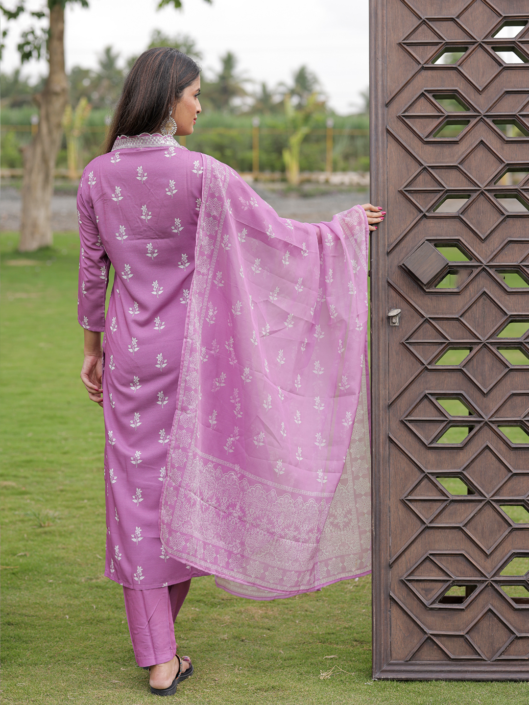 Onion Pink Printed Kurti Pant Dupatta Set