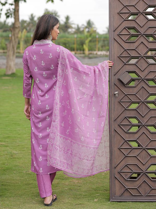Onion Pink Printed Kurti Pant Dupatta Set