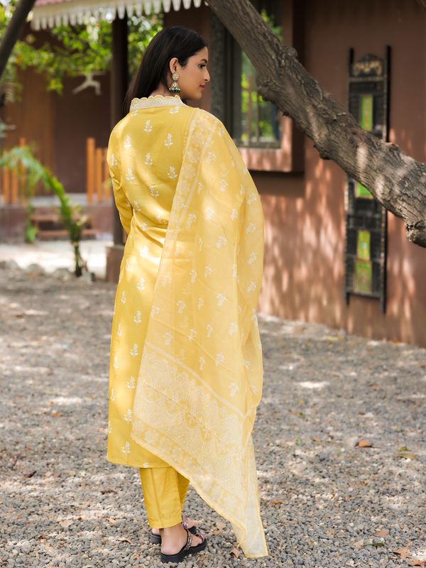 Mustard Yellow Kurti Pant Dupatta Set for Women
