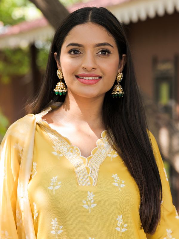 Mustard Yellow Kurti Pant Dupatta Set for Women
