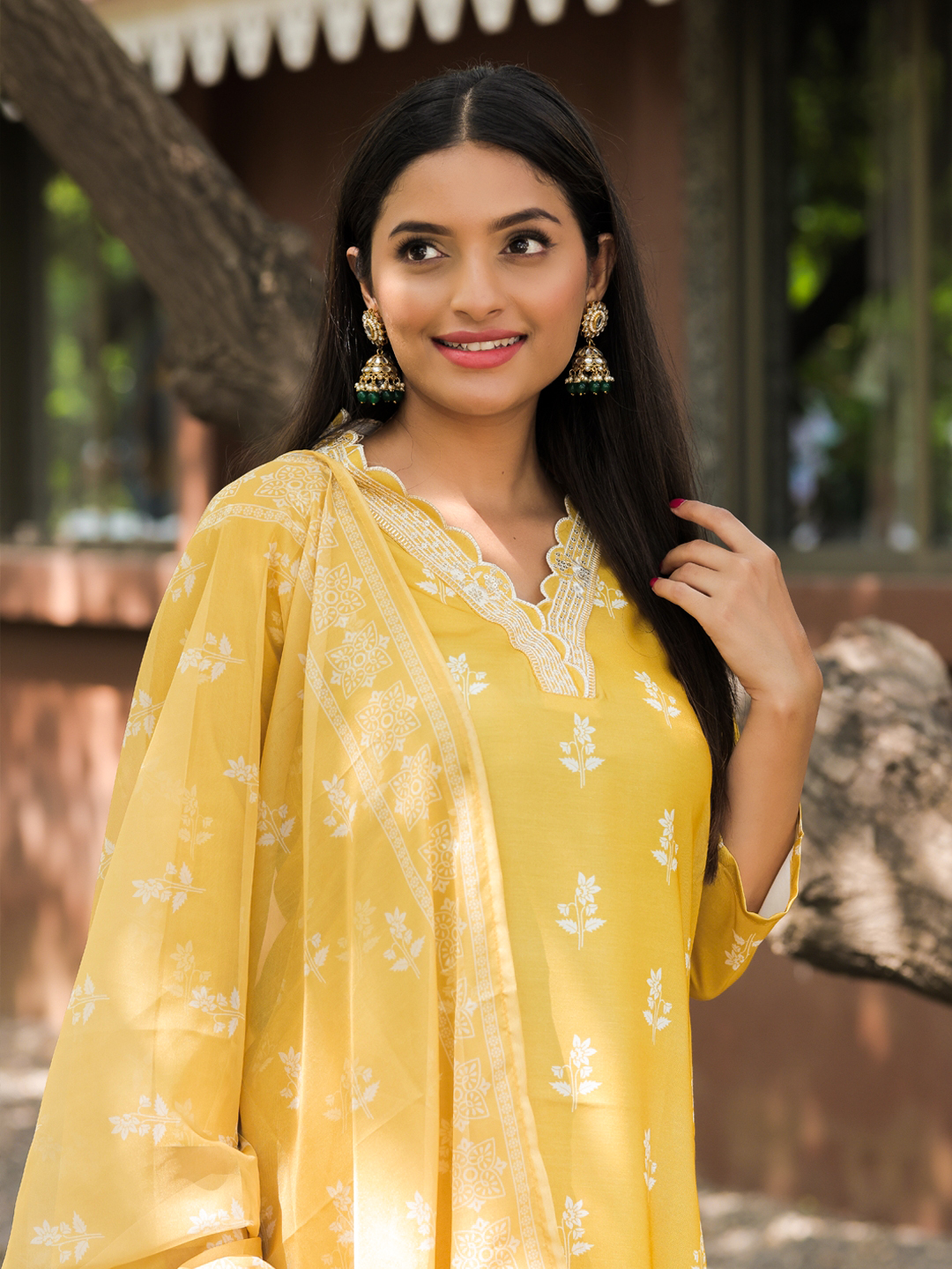 Mustard Yellow Kurti Pant Dupatta Set for Women
