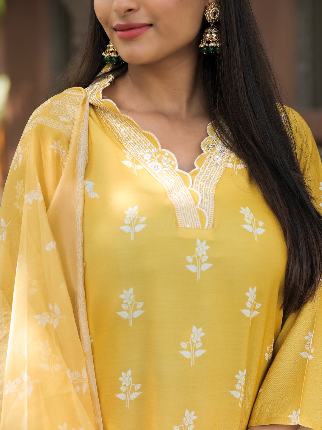 Mustard Yellow Kurti Pant Dupatta Set for Women