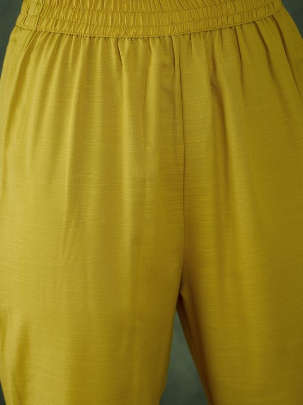 Mustard Embroidered Kurti Pant Dupatta Set Women