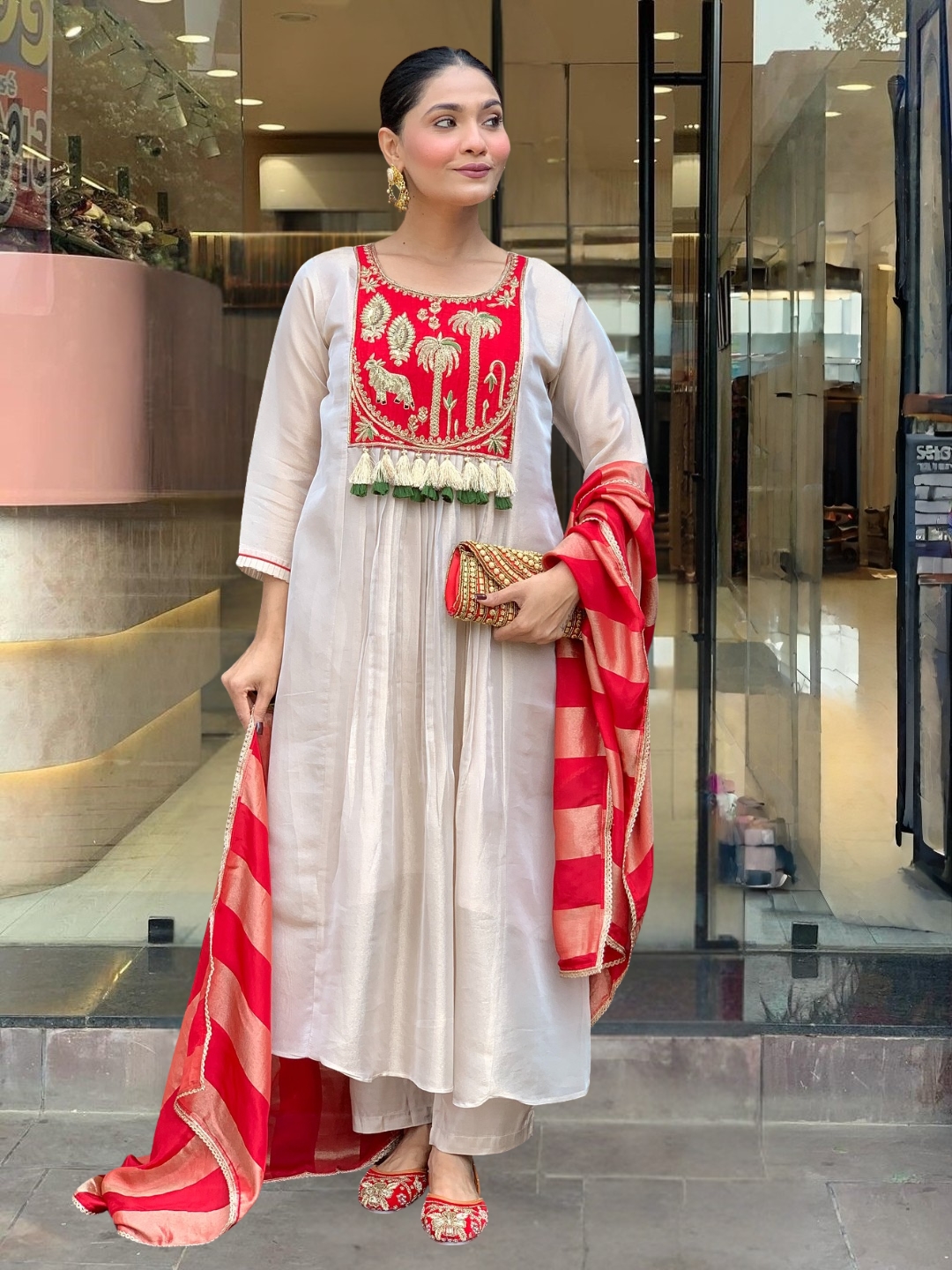 Silk Festive Kurta Pant Set with Zari Jacquard Dupatta