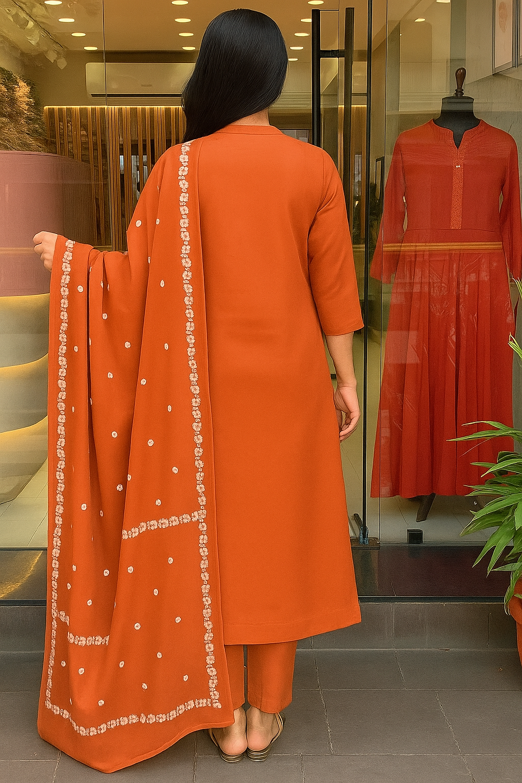 Orange Embroidered Kurti Pant Dupatta Set Online