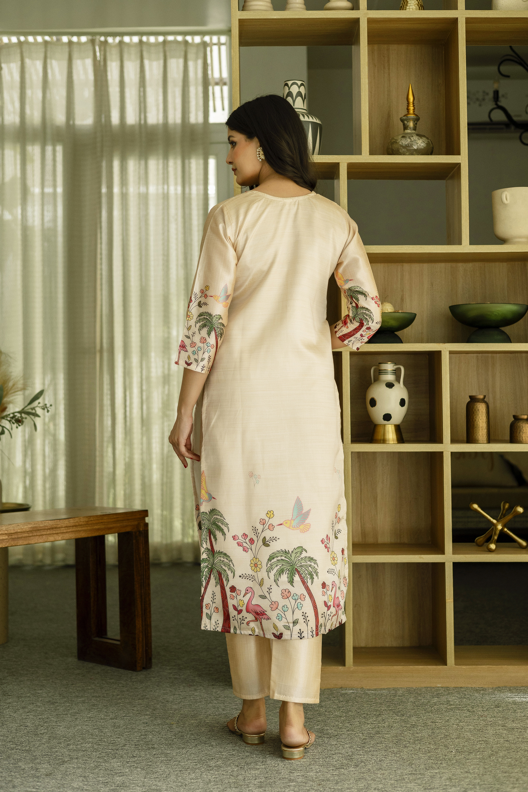 Cream Embroidered Silk Kurti Pant with Designer Dupatta