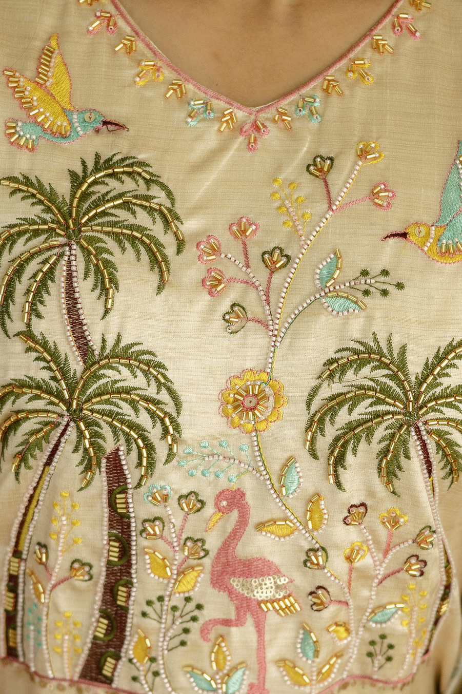 Cream Embroidered Silk Kurti Pant with Designer Dupatta