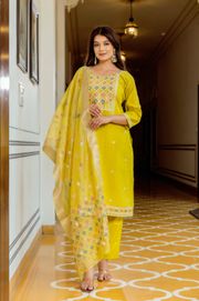 Sunshine Yellow Embroidered Kurti Set with Dupatta - Yellow