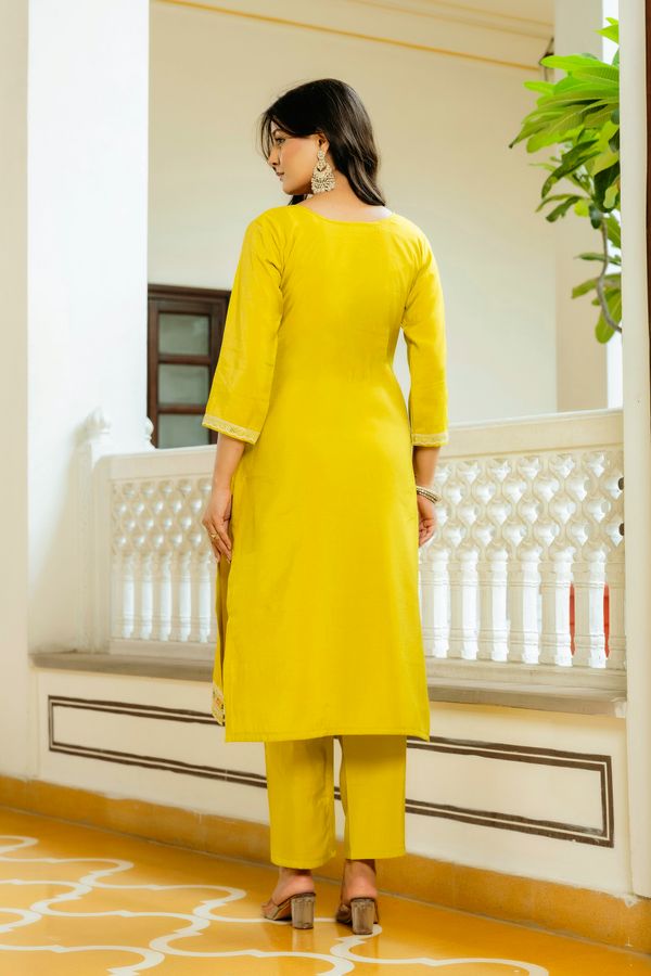 Sunshine Yellow Embroidered Kurti Set with Dupatta