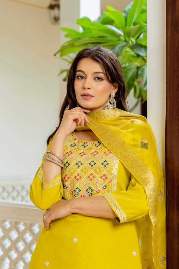 Sunshine Yellow Embroidered Kurti Set with Dupatta