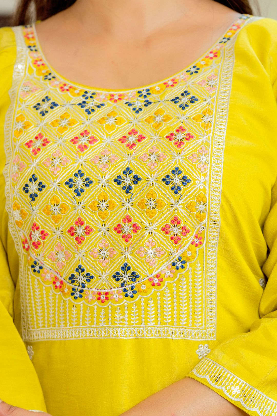 Sunshine Yellow Embroidered Kurti Set with Dupatta