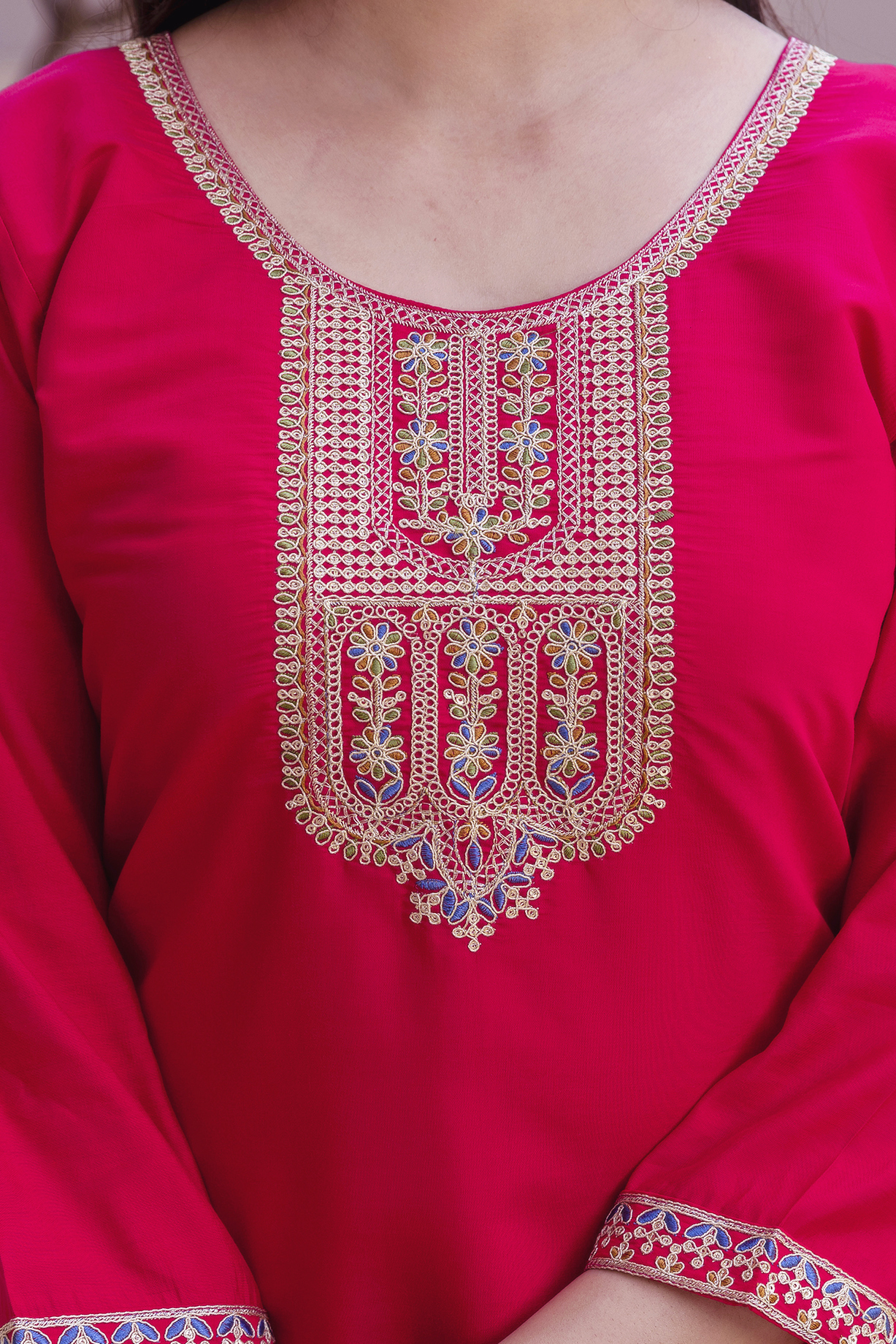 Rich Red Chanderi Kurti Set with Embroidered Dupatta