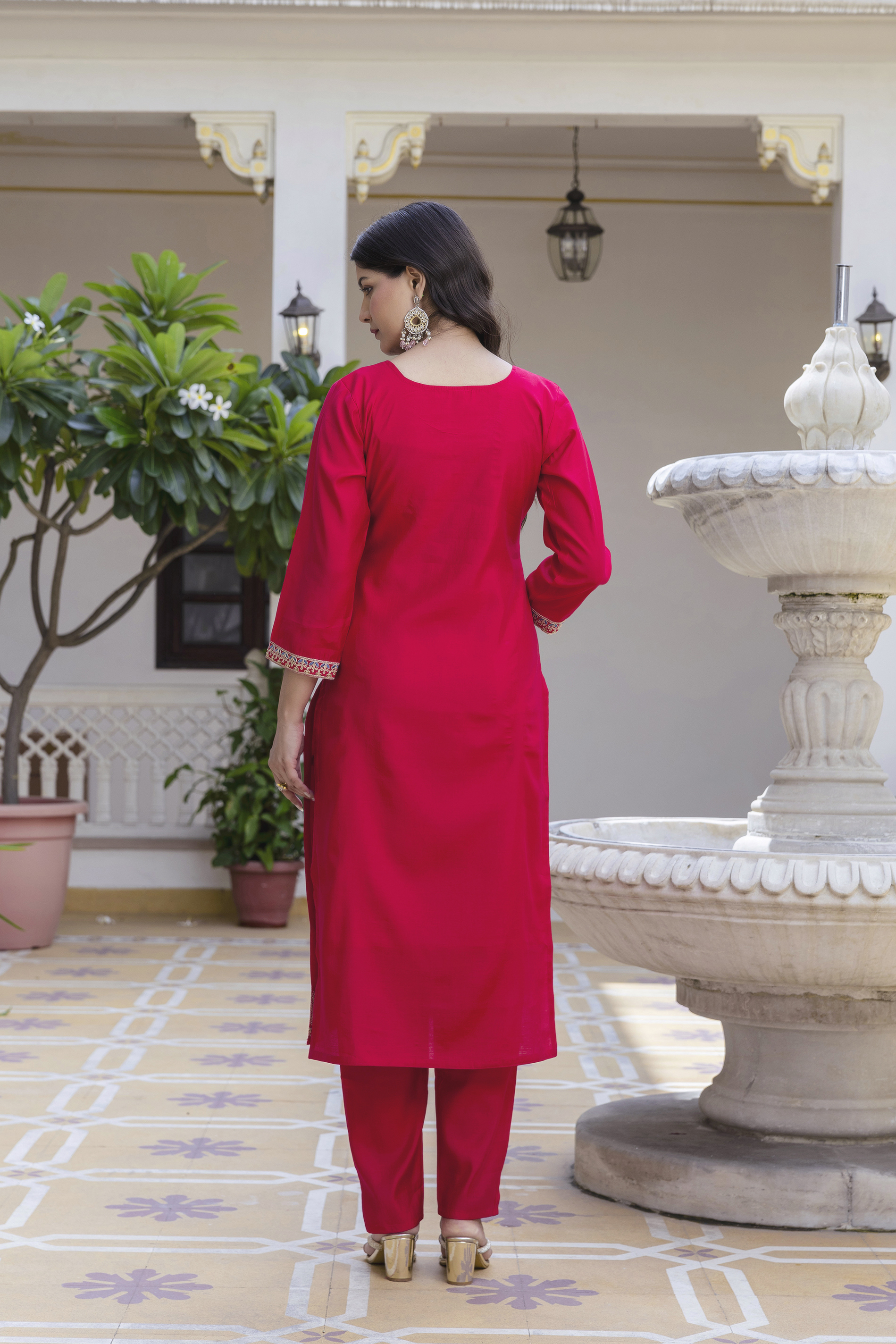 Rich Red Chanderi Kurti Set with Embroidered Dupatta