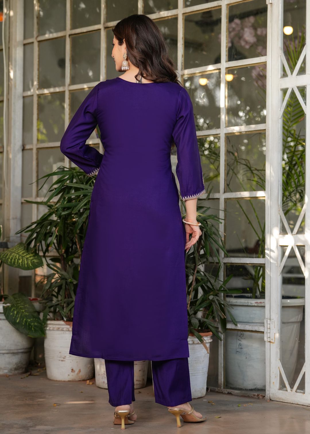 Royal Purple Chanderi Kurta Pant Dupatta Set Women