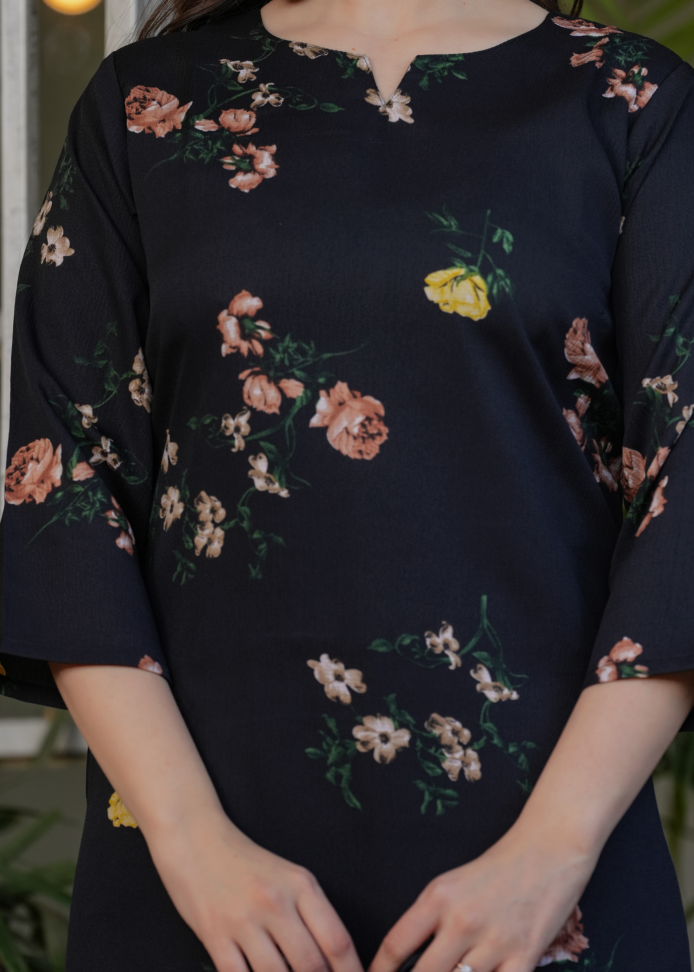 Black Floral Printed Silk Blend Kurta Set with Dupatta