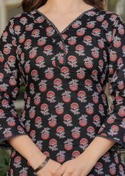 Black Maroon Cotton Printed Kurta Set with Dupatta - Black