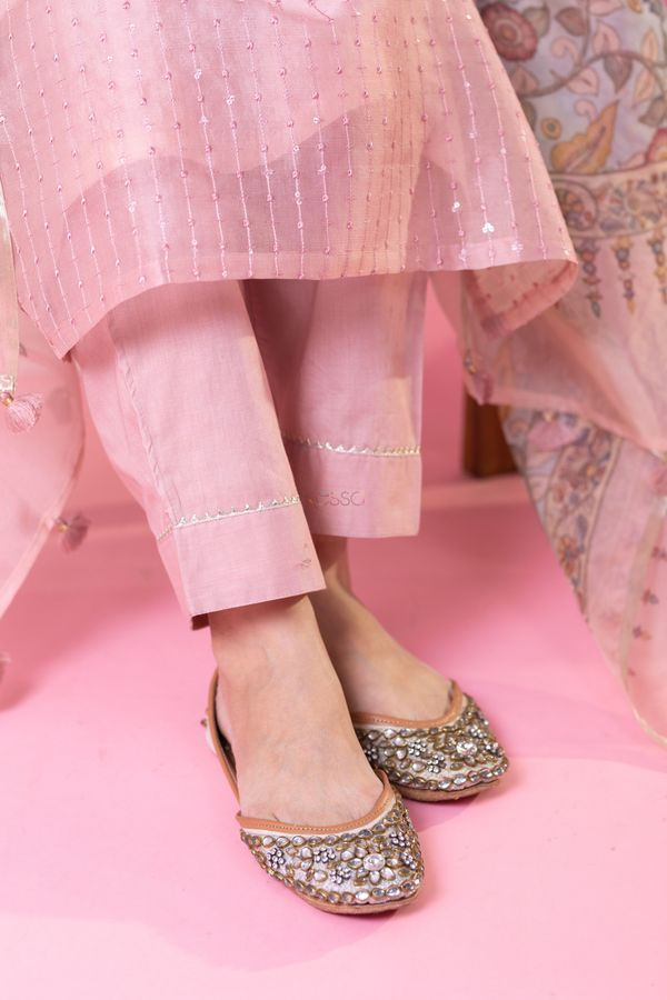 Blush Pink Chanderi Kurta Set with Organza Dupatta