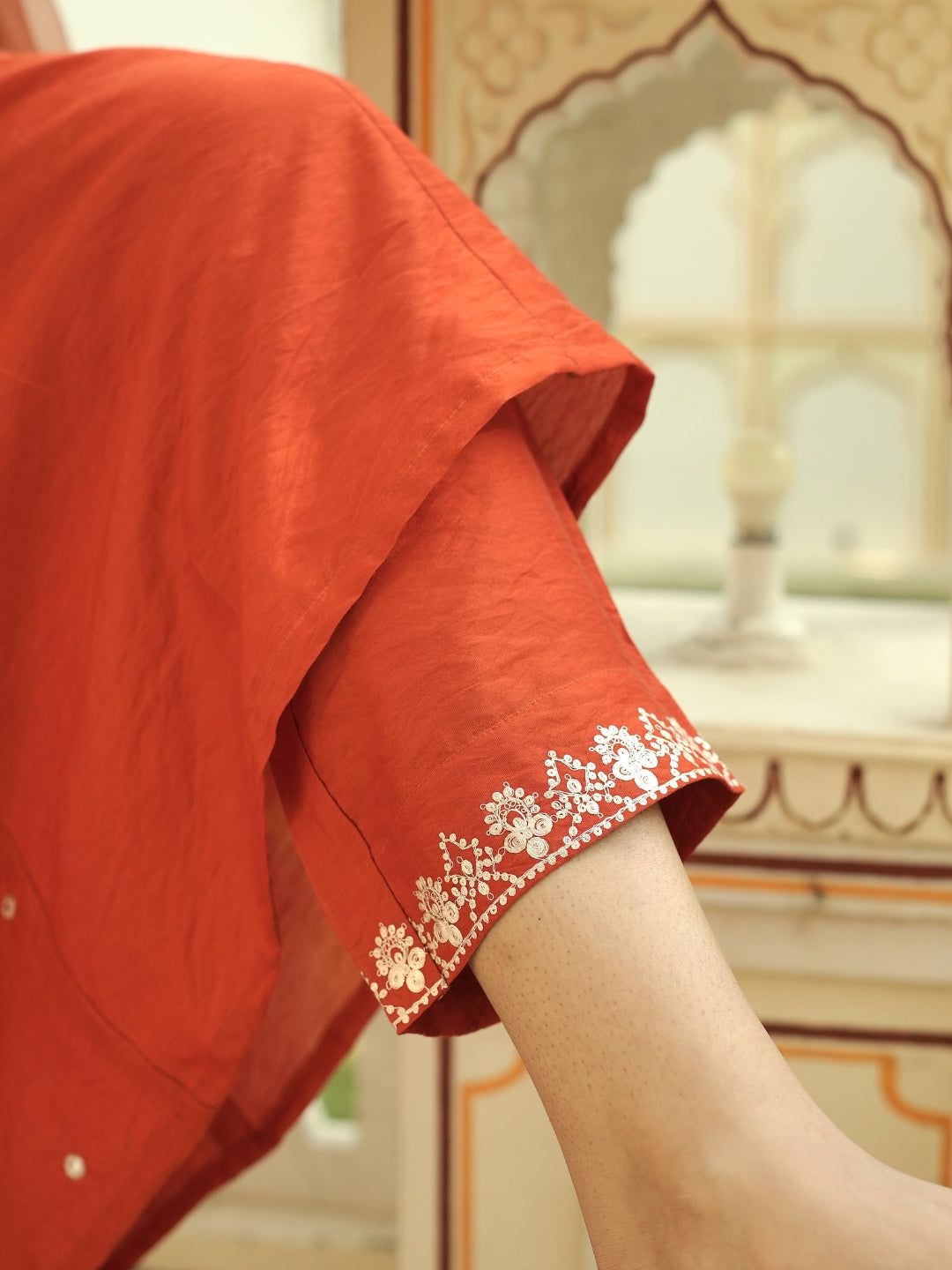 Graceful Orange Chanderi Kurta Pant Dupatta Set Women