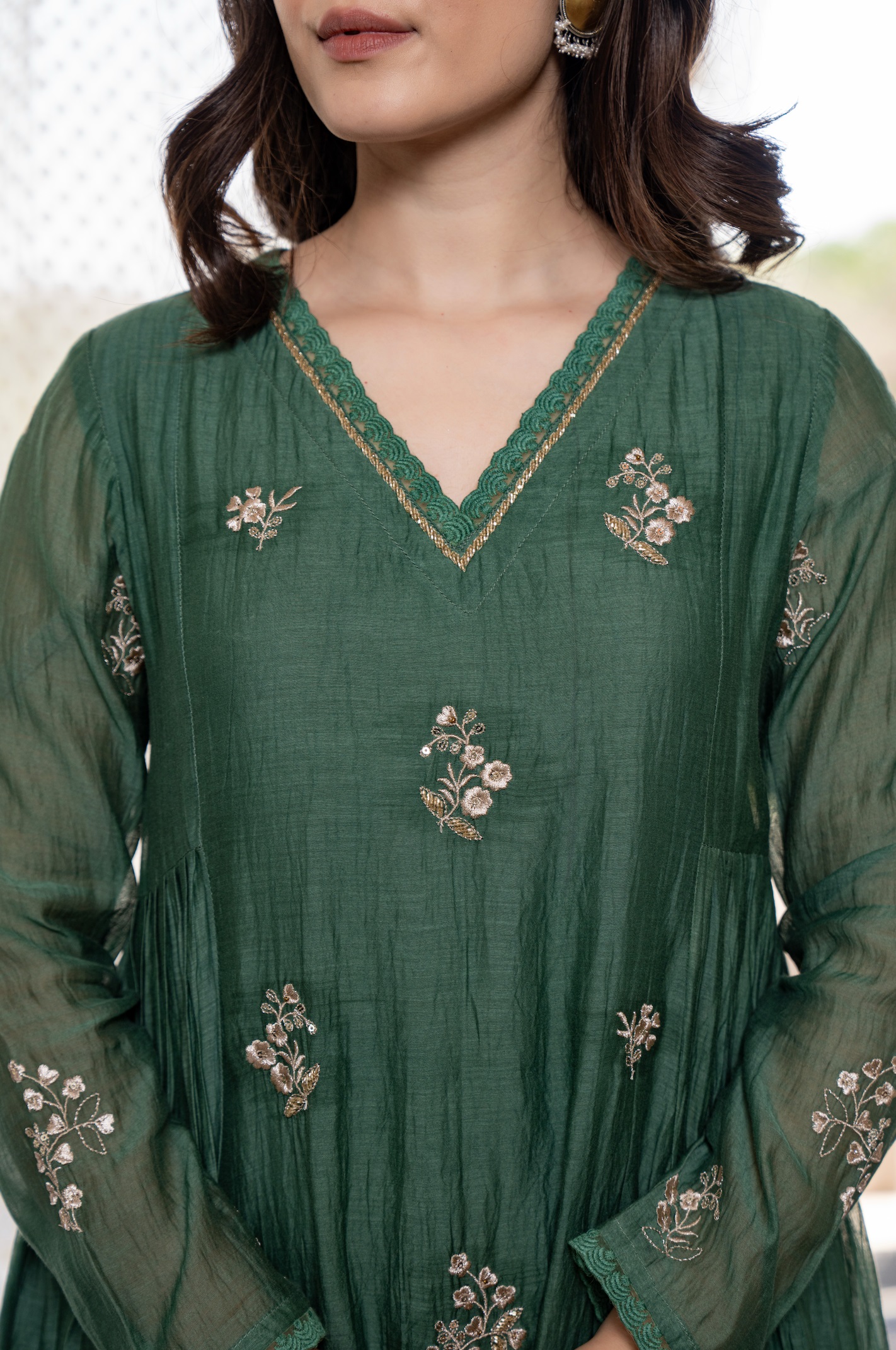 Green Chanderi Silk Kurta Pant Dupatta Set for Women