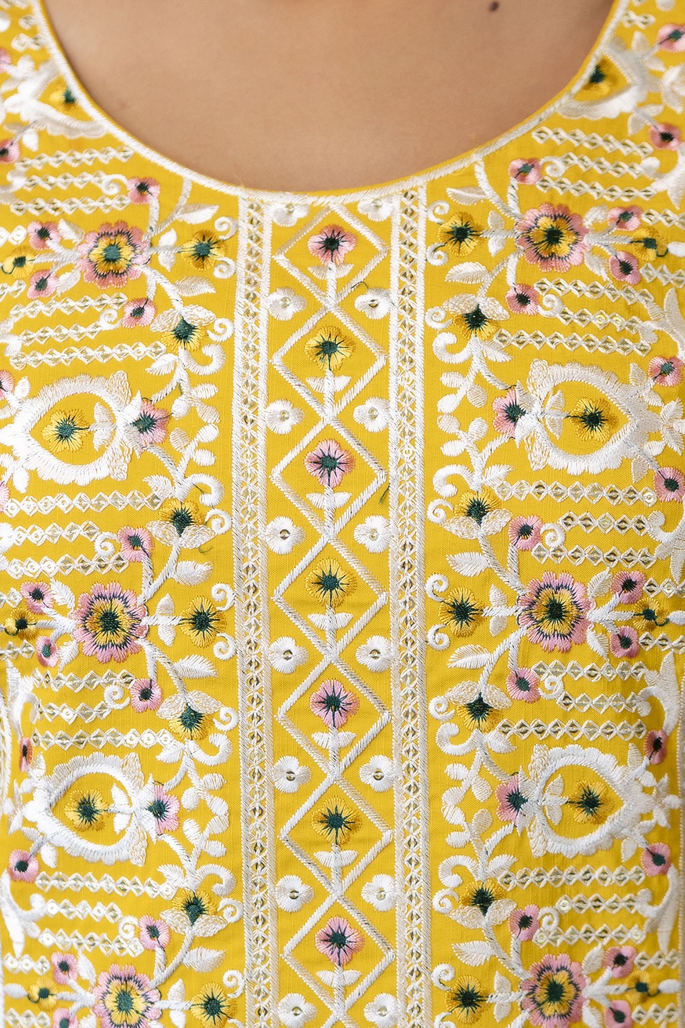 Yellow Rayon Kurta Set with Floral Organza Dupatta