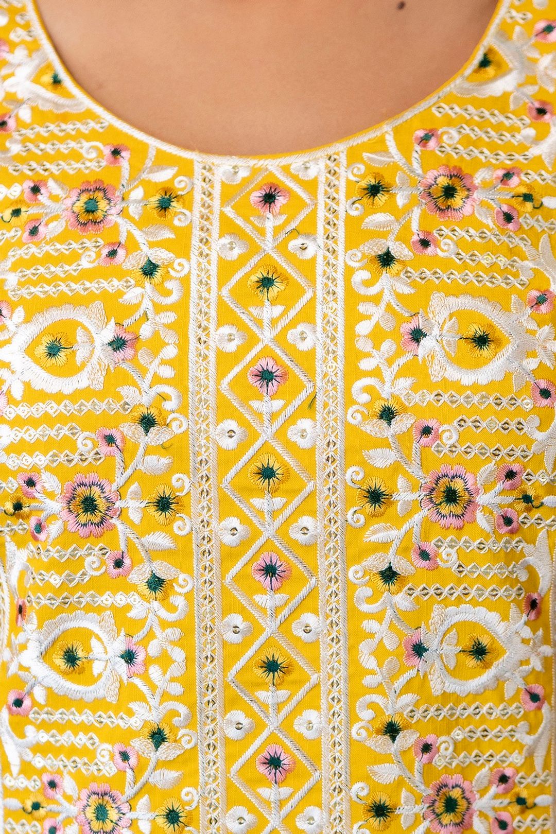 Yellow Rayon Kurta Set with Floral Organza Dupatta