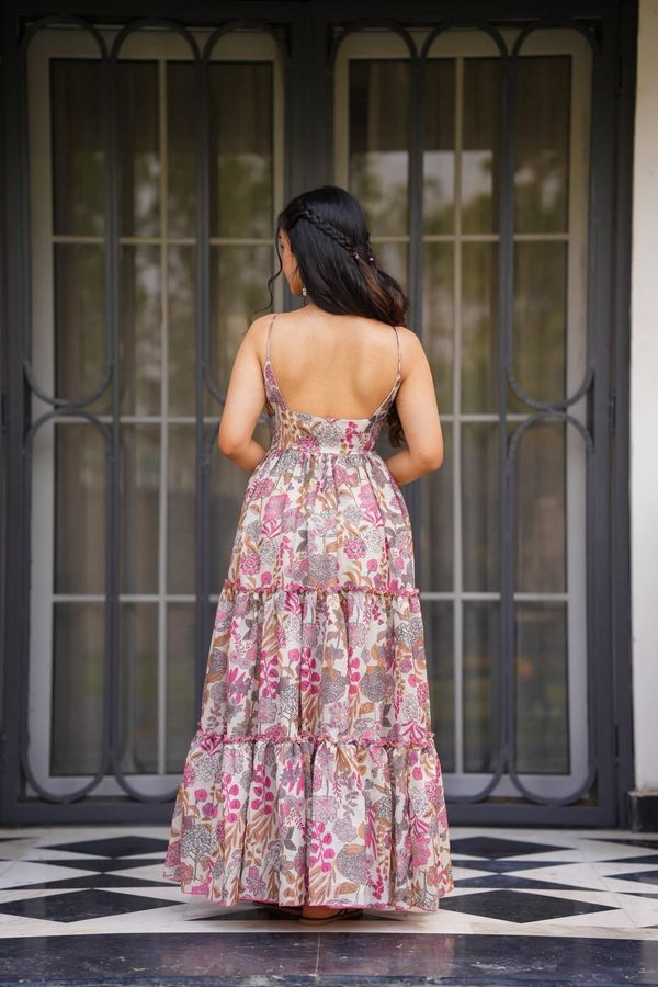 Floral Printed Maxi Dress for Women Sleeveless Tiered
