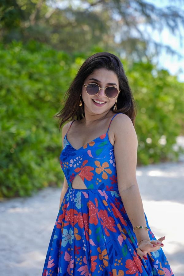 Blue Floral Printed Maxi Dress for Women Beach Wear