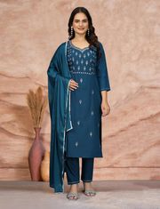 Elegant Teal Embroidered Kurta Pant Dupatta Set - Teal