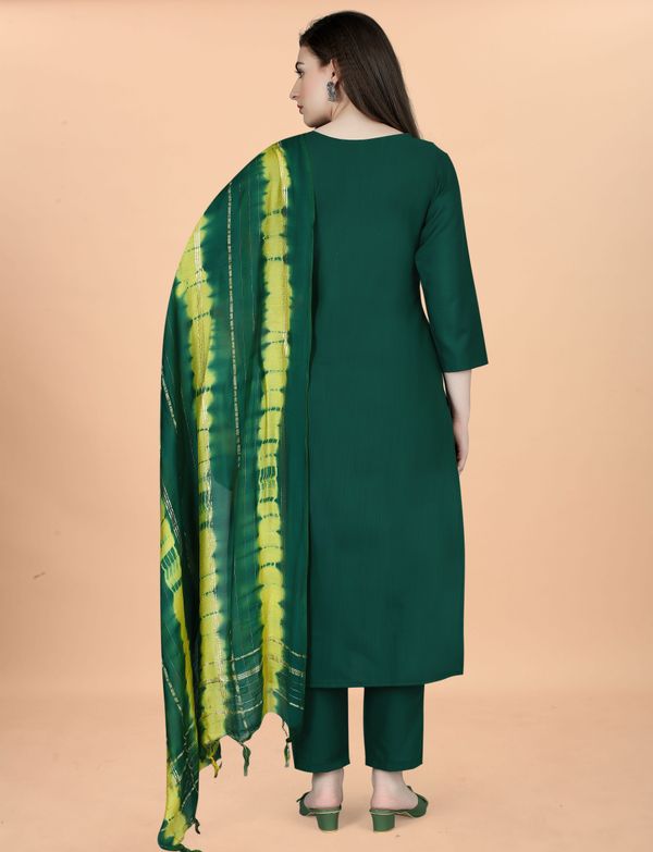 Emerald Green Embroidered Kurta Pant Dupatta Set