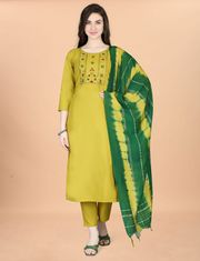 Mustard Embroidered Kurta Pant Dupatta Set for Women - Mustard