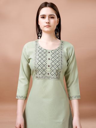 Sage Green Embroidered Cotton Kurta Pant Dupatta Set