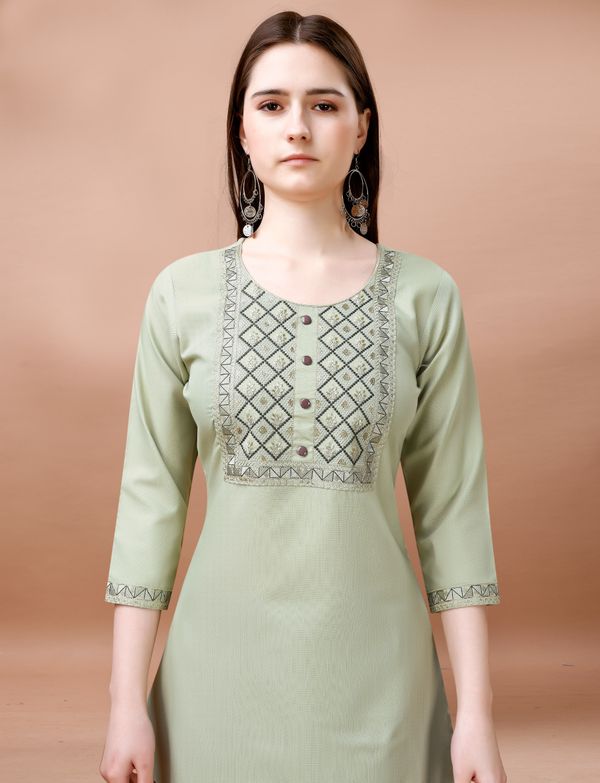 Sage Green Embroidered Cotton Kurta Pant Dupatta Set