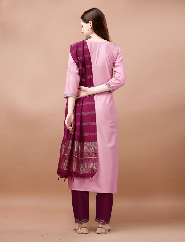 Blush Pink Embroidered Kurta Pant Dupatta Set Women