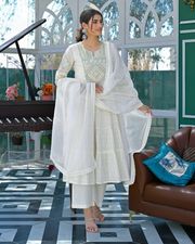 Ivory Mirror Embroidered Cotton Kurta Set With Dupatta - White