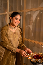 Olive Embroidered Chanderi Kurta Pant Dupatta Set - Olive