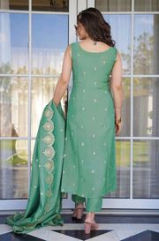 Light Green Embroidered Ethnic Suit Set for Women - Green