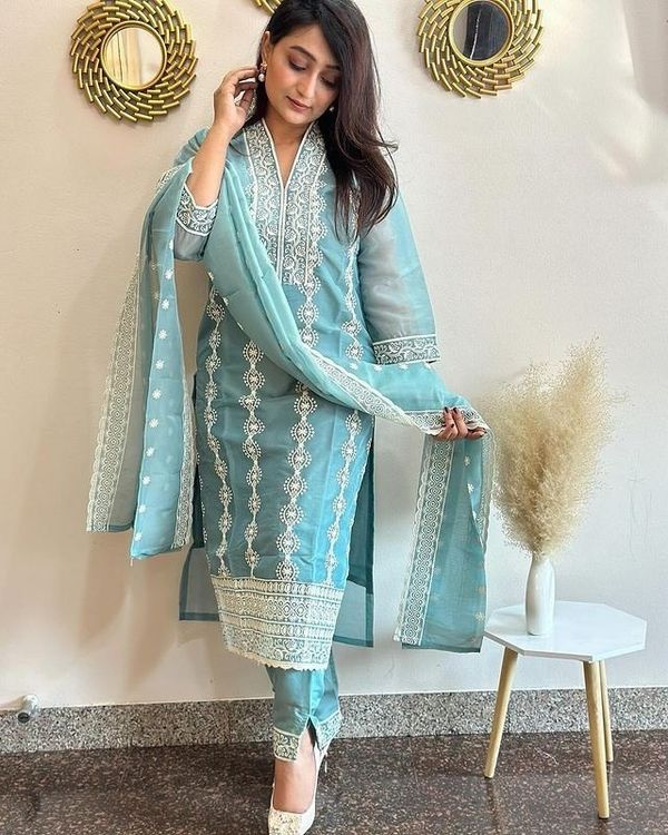 Women's Sky Blue Designer Kurta Set Online