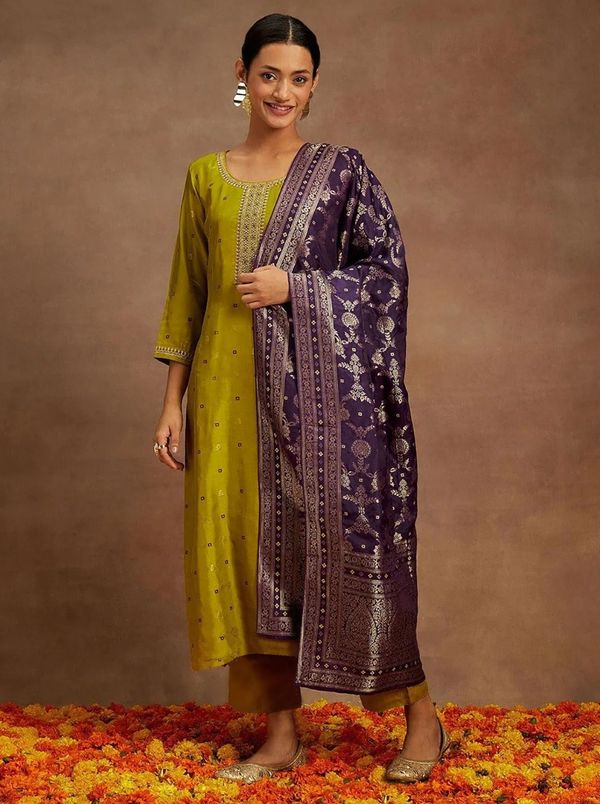 Elegant Green Kurta Pant Dupatta Set For Women