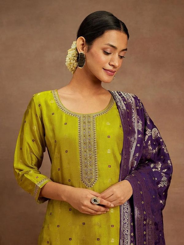 Elegant Green Kurta Pant Dupatta Set For Women