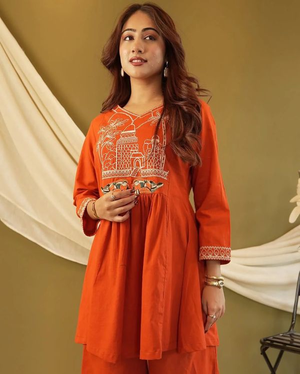 Stylish Rust Orange Ethnic Co-Ord Set for Women
