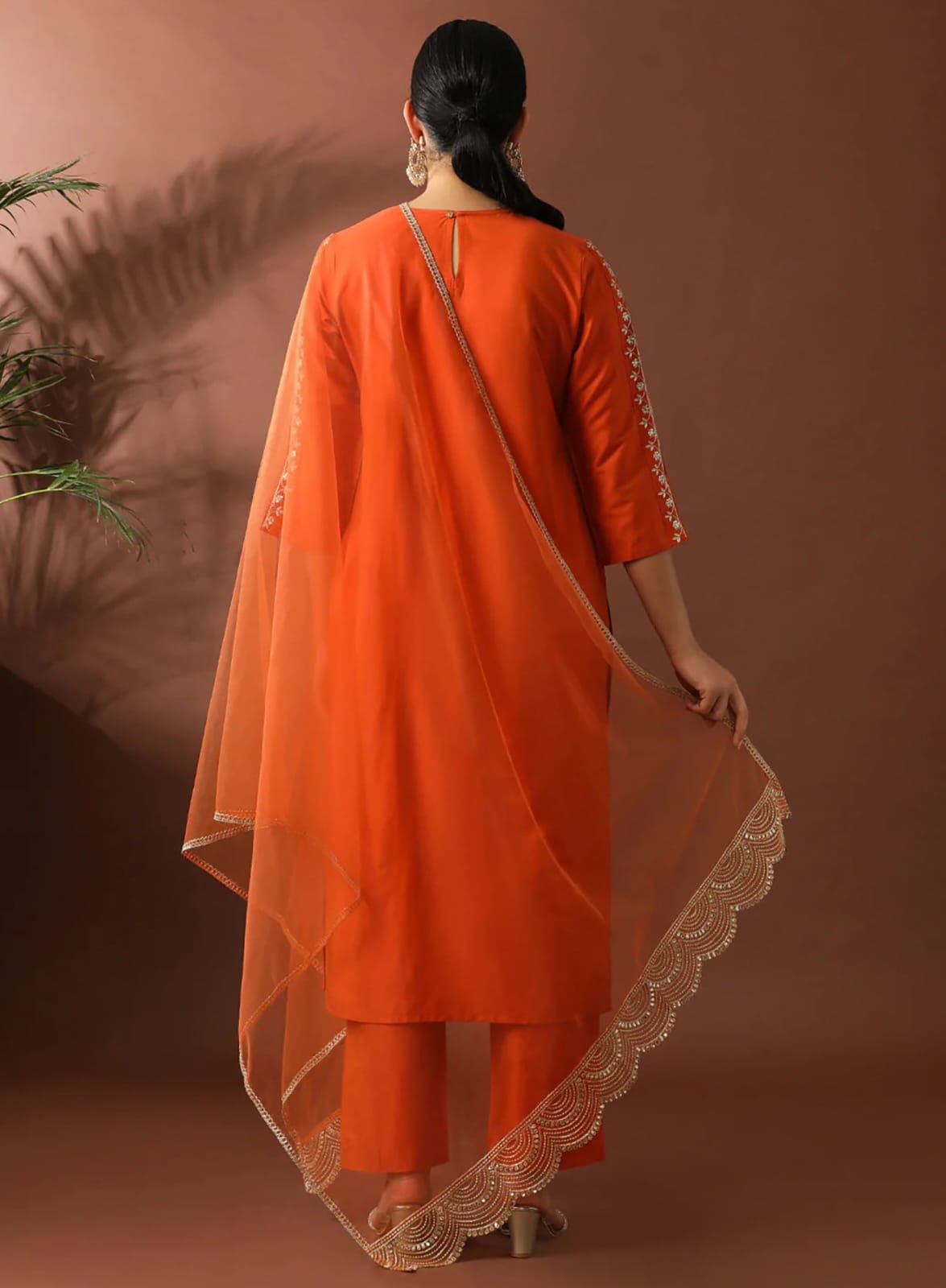 Orange Thread Embroidered Ethnic Suit Set